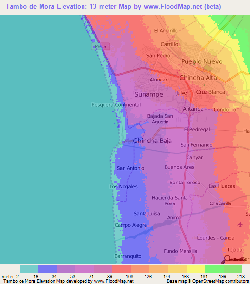 Tambo de Mora,Peru Elevation Map