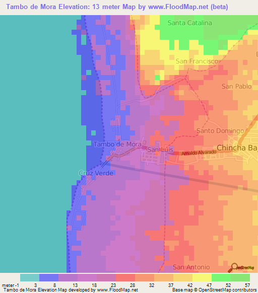 Tambo de Mora,Peru Elevation Map