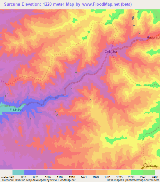 Surcuna,Peru Elevation Map