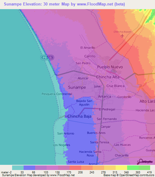 Sunampe,Peru Elevation Map