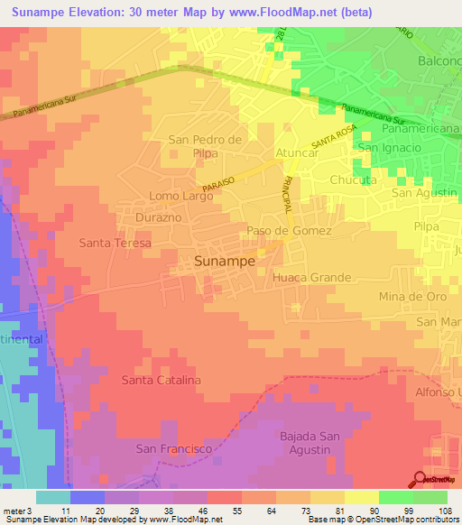 Sunampe,Peru Elevation Map