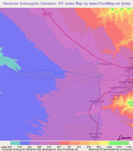 Hacienda Soisonguito,Peru Elevation Map