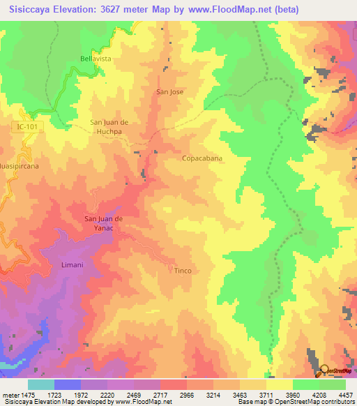 Sisiccaya,Peru Elevation Map