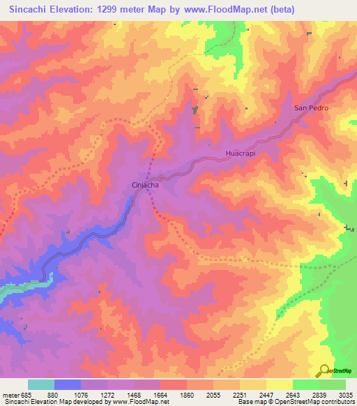 Sincachi,Peru Elevation Map