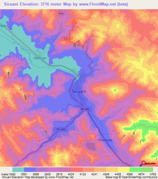 Sicuani,Peru Elevation Map