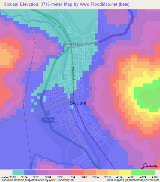 Sicuani,Peru Elevation Map