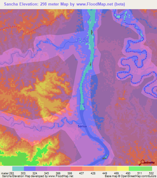 Sancha,Peru Elevation Map