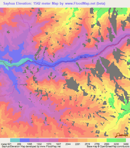 Sayhua,Peru Elevation Map