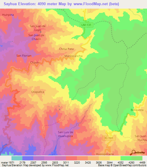 Sayhua,Peru Elevation Map