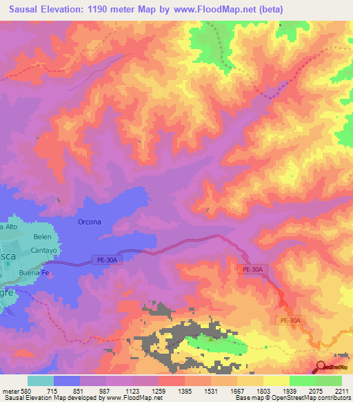 Sausal,Peru Elevation Map