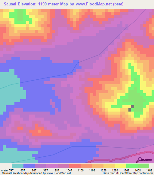 Sausal,Peru Elevation Map