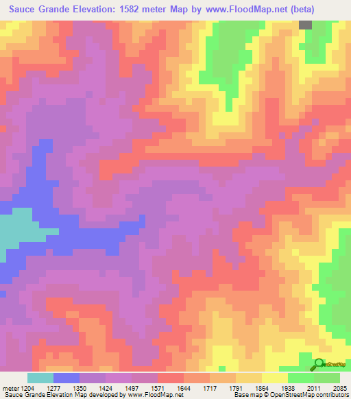 Sauce Grande,Peru Elevation Map