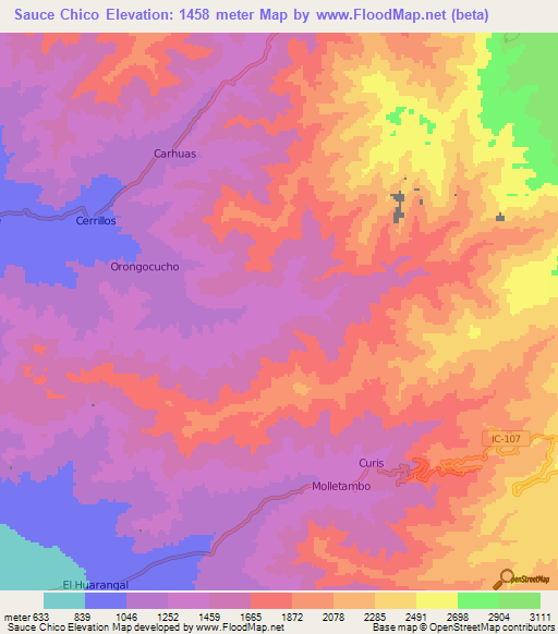 Sauce Chico,Peru Elevation Map