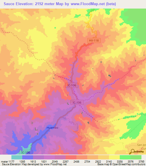 Sauce,Peru Elevation Map