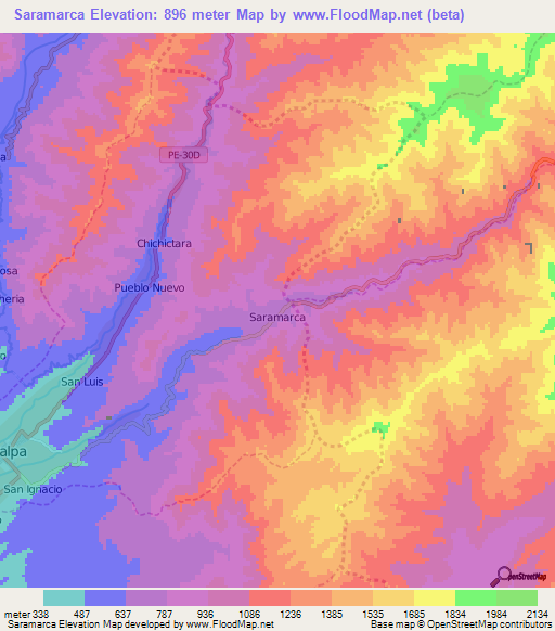 Saramarca,Peru Elevation Map