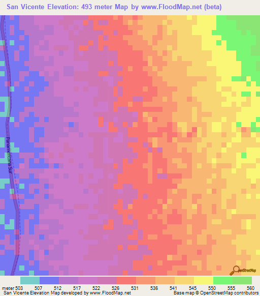 San Vicente,Peru Elevation Map