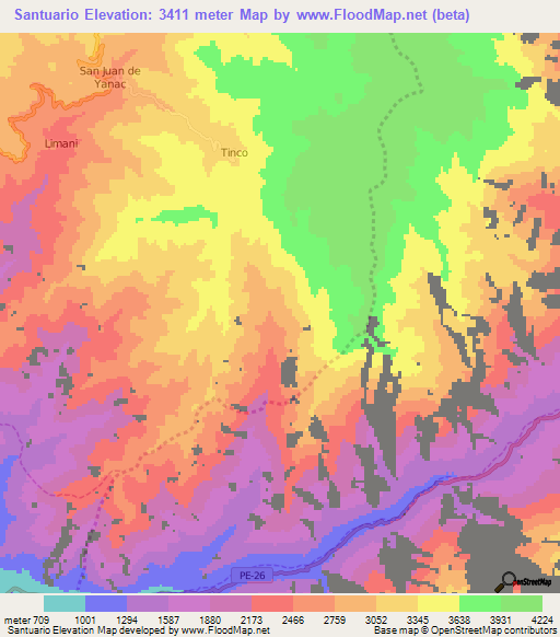Santuario,Peru Elevation Map