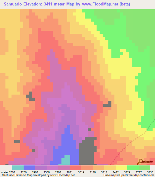 Santuario,Peru Elevation Map