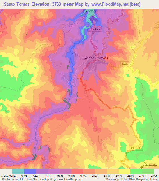 Santo Tomas,Peru Elevation Map