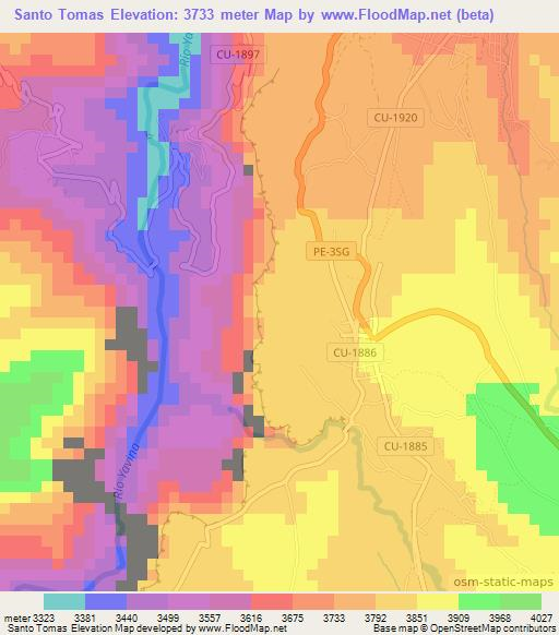 Santo Tomas,Peru Elevation Map