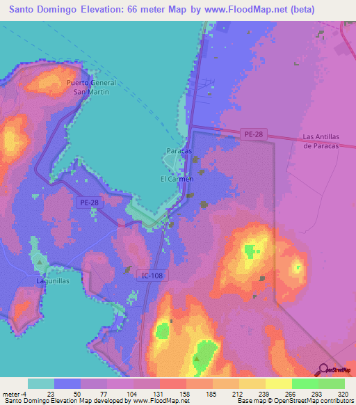 Santo Domingo,Peru Elevation Map