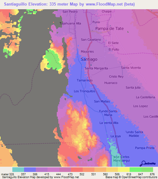 Santiaguillo,Peru Elevation Map