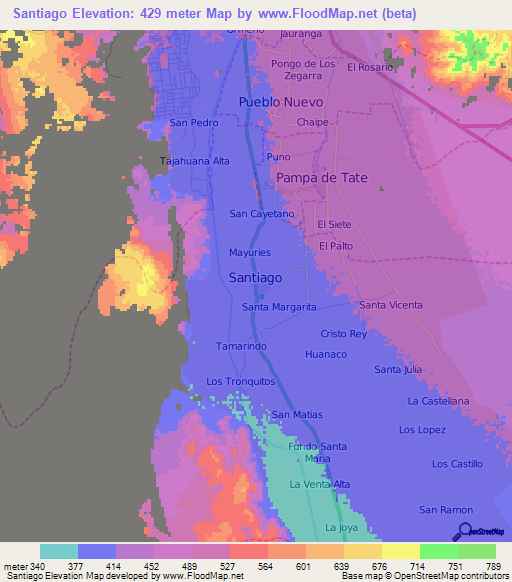 Santiago,Peru Elevation Map