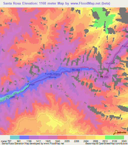 Santa Rosa,Peru Elevation Map