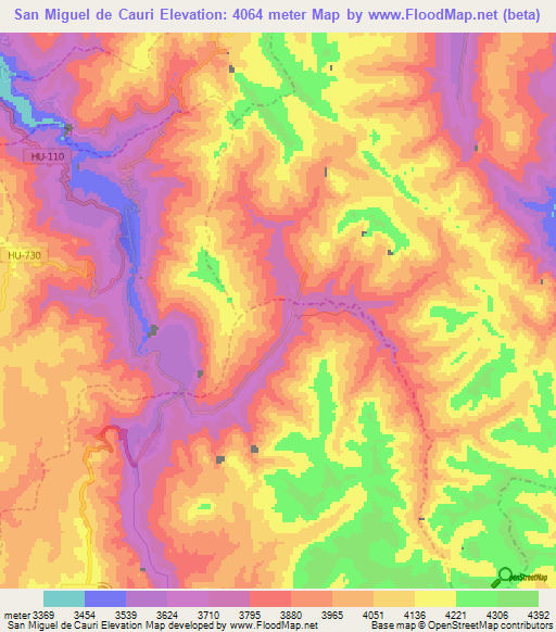 San Miguel de Cauri,Peru Elevation Map