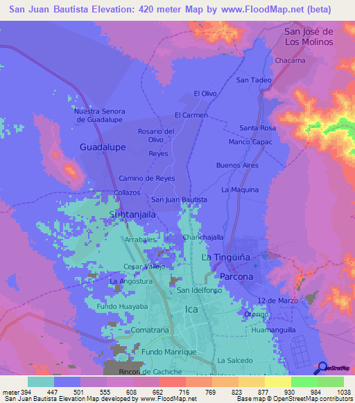 San Juan Bautista,Peru Elevation Map