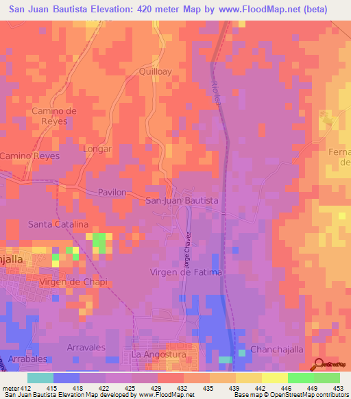 San Juan Bautista,Peru Elevation Map