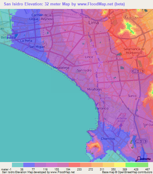 San Isidro,Peru Elevation Map