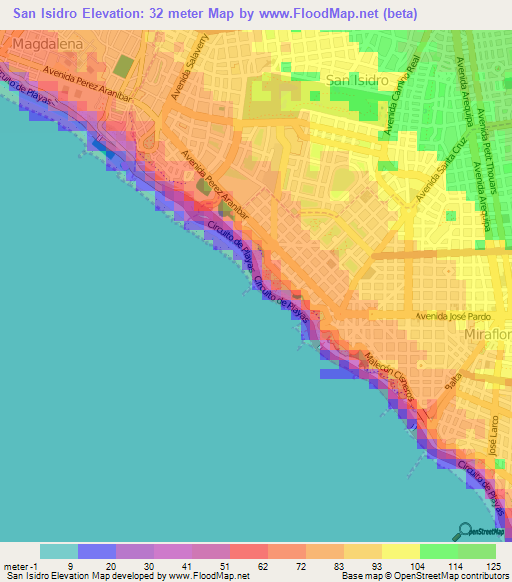 San Isidro,Peru Elevation Map