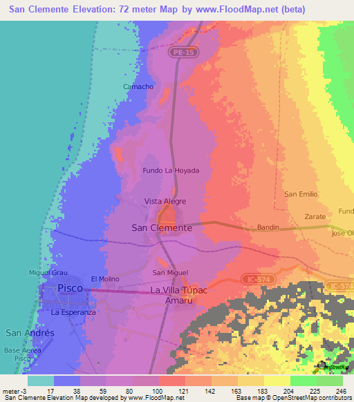 San Clemente,Peru Elevation Map