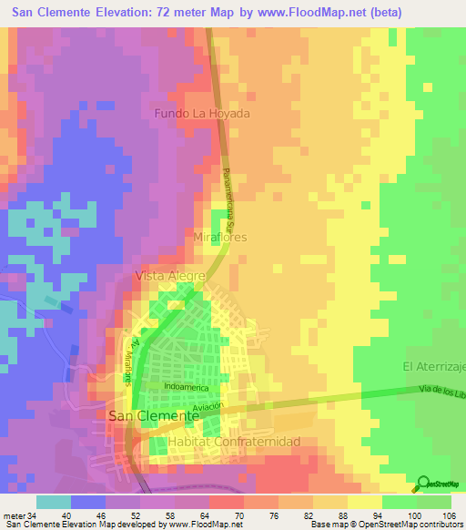 San Clemente,Peru Elevation Map