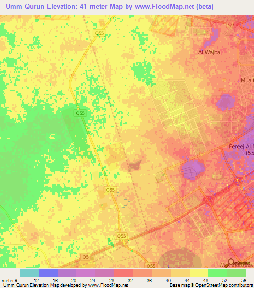 Umm Qurun,Qatar Elevation Map