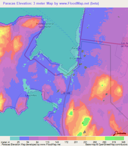 Paracas,Peru Elevation Map