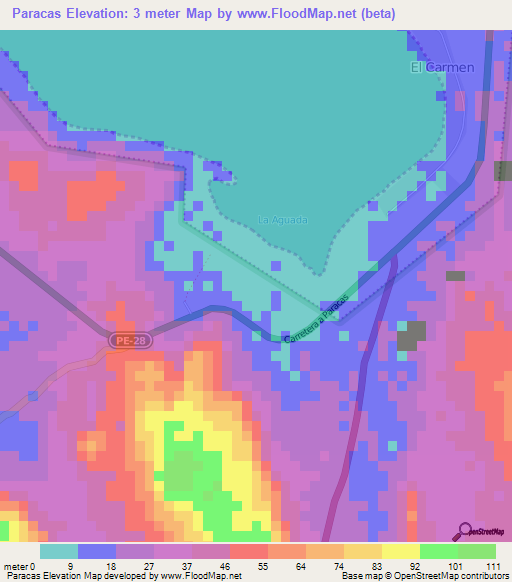 Paracas,Peru Elevation Map