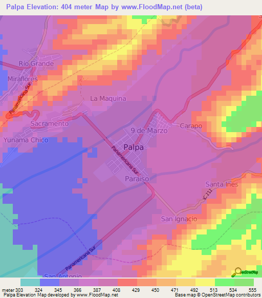 Palpa,Peru Elevation Map