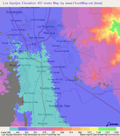 Los Aquijes,Peru Elevation Map