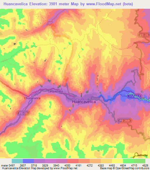 Huancavelica,Peru Elevation Map