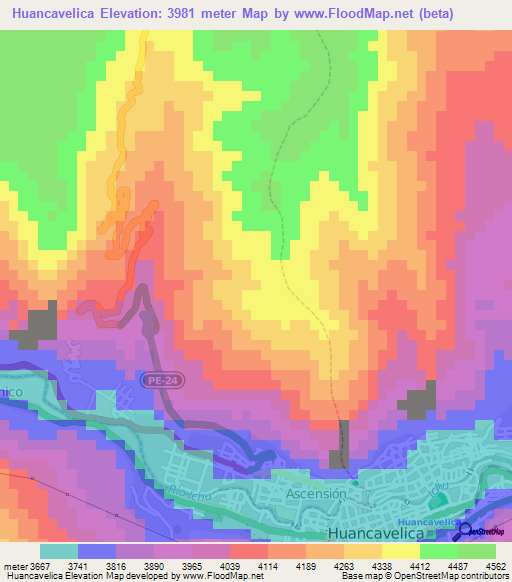 Huancavelica,Peru Elevation Map