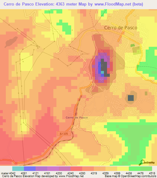 Cerro de Pasco,Peru Elevation Map