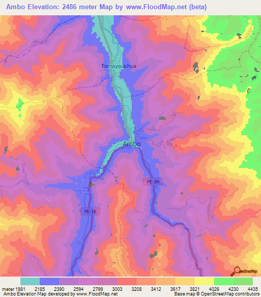 Ambo,Peru Elevation Map