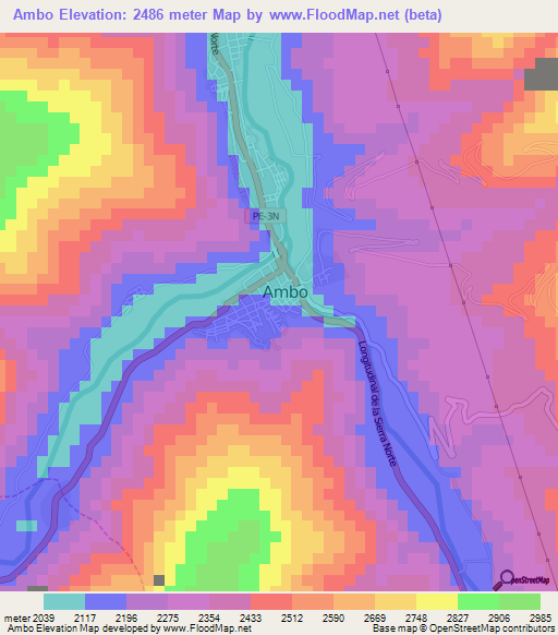 Ambo,Peru Elevation Map