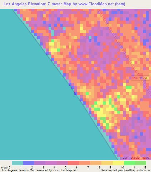 Los Angeles,Mexico Elevation Map