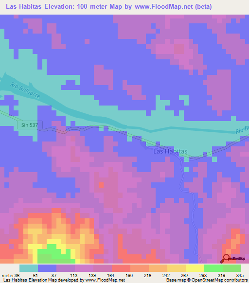 Las Habitas,Mexico Elevation Map