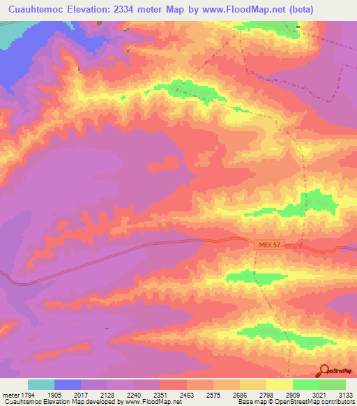 Cuauhtemoc,Mexico Elevation Map