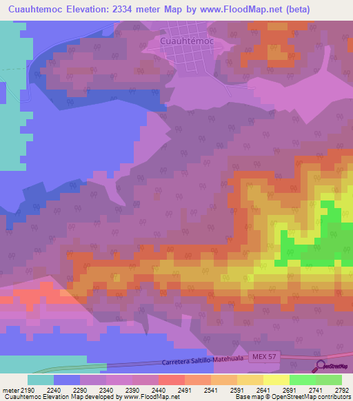 Cuauhtemoc,Mexico Elevation Map