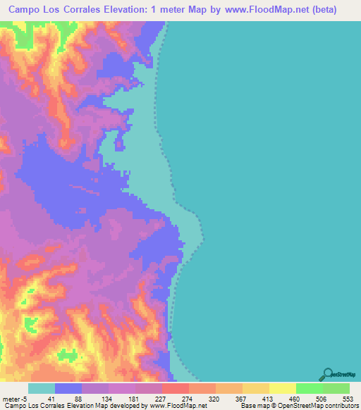 Campo Los Corrales,Mexico Elevation Map